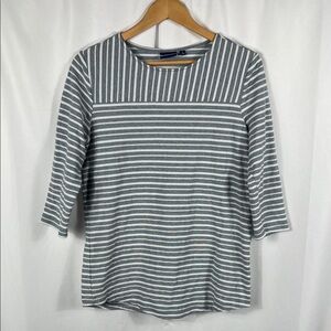 NorthCrest Gray Striped Women's Top Large Braided Textured Design 3/4 Sleeve